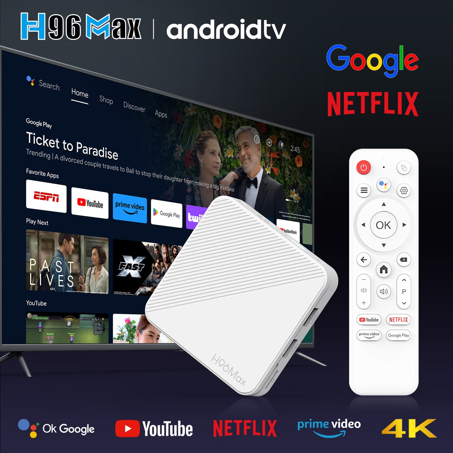 Dongle Android H96 Max 4K H313 TV con Android 14, Wi-Fi 6 y Ethernet